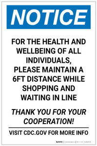 Notice: For Health and Wellbeing Maintain 6FT Distance ANSI Portrait - Label