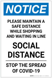 Notice: Please Maintain a Safe Social Distance ANSI Portrait - Label