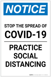 Notice: Stop the Spread Practice Social Distancing ANSI Portrait - Label