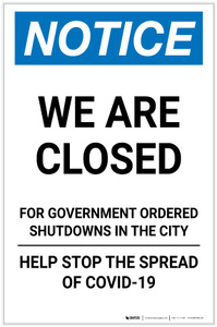 Notice: We Are Closed Government Shutdowns COVID-19 ANSI Portrait - Label