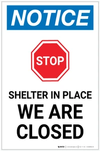 Notice: STOP Shelter in Place We Are Closed ANSI Portrait - Label