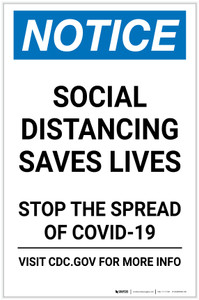 Notice: Social Distancing Saves Lives Stop the Spread ANSI Portrait - Label