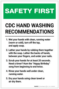 Safety First: CDC Hand Washing Recommendations Portrait - Label