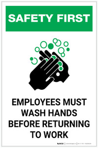 Safety First: Employees Must Wash Hands Portrait - Label