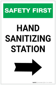 Safety First: Hand Sanitizing Station Right with Arrow Portrait - Label