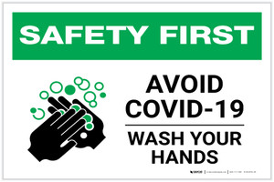 Safety First: Avoid COVID-19 Wash Your Hands Landscape - Label