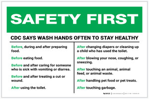 Safety First: CDC Wash Hands Often Landscape - Label