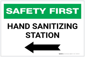 Safety First: Hand Sanitizing Station Left with Arrow Landscape - Label