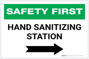 Safety First: Hand Sanitizing Station Right with Arrow Landscape - Label