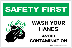 Safety First: Wash Your Hands Avoid Contamination Landscape - Label