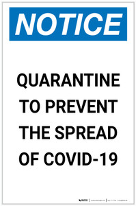 Notice: Quarantine to Prevent COVID-19 ANSI Portrait - Label