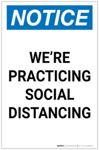 Notice: We're Practicing Social Distancing ANSI Portrait - Label