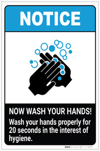 Notice: Wash Your Hands Properly in the Interest of Hygiene ANSI Portrait - Label