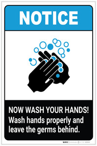 Notice: Wash Your Hands Properly and Leave Germs Behind ANSI Portrait - Label