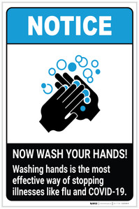 Notice: Washing Hands is the Most Effective Way of Stopping Illness ANSI Portrait - Label