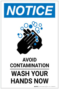 Notice: Avoid Contamination - Wash Your Hands Now Portrait - Label
