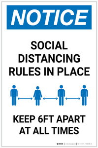 Notice: Social Distancing Rules in Place - Keep 6ft Apart at All Times Portrait - Label