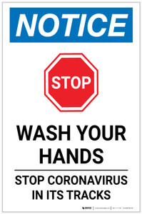 Notice: STOP - Wash Your Hands/Stop Coronavirus Portrait - Label