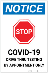 Notice: Stop COVID-19 Drive Thru Testing by Appointment with Icon Portrait - Label