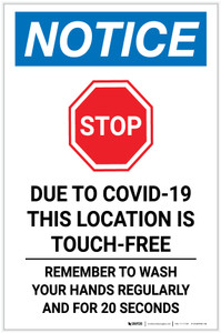 Notice: This Location is Touch Free COVID-19 with Icon Portrait - Label