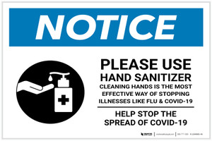 Notice: Please Use Hand Sanitizer Before Leaving - Help Stop the Spread of Covid-19 Landscape - Label