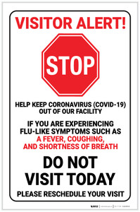 Coronavirus Visitor Alert - Do Not Visit Today - Label