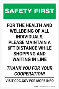 Safety First: Please Maintain a 6ft Distance While Shopping Portrait - Label