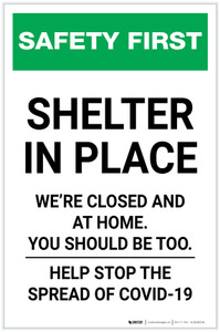 Safety First: Shelter In Place - We Are Closed and At Home Portrait - Label