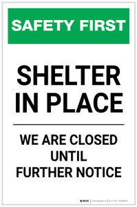 Safety First: Shelter In Place - We Are Closed Until Further Notice Portrait - Label