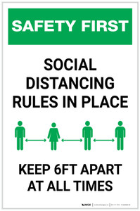 Safety First: Social Distancing Rules In Place Portrait - Label