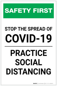Safety First: Stop The Spread Of Covid 19 - Practice Social Distancing Portrait - Label
