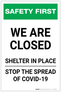 Safety First: We Are Closed - Stop The Spread Of Covid 19 Portrait - Label