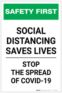 Safety First: Social Distancing Saves Lives - Stop the Spread of Covid-19 Portrait - Label