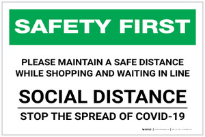 Safety First: Please Maintain Distance While Shopping - Social Distance Landscape - Label