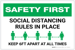Safety First: Social Distancing Rules In Place Landscape - Label