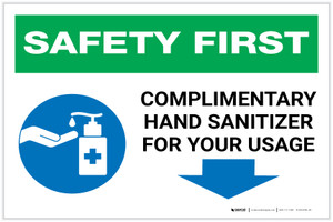 Safety First: Complimentary Hand Sanitizer For Your Usage - Down Arrow Landscape - Label