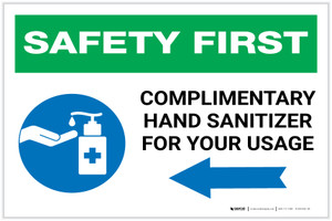 Safety First: Complimentary Hand Sanitizer For Your Usage - Left Arrow Landscape - Label