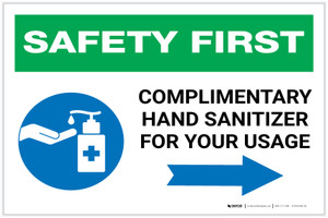 Safety First: Complimentary Hand Sanitizer For Your Usage - Right Arrow Landscape - Label