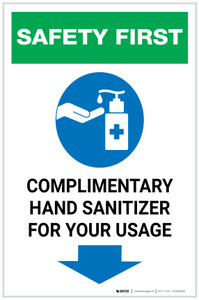 Safety First: Complimentary Hand Sanitizer For Your Usage - Down Arrow Portrait - Label