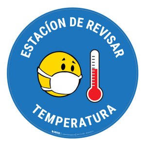 Estacion de Revisar Temperatura with Facemask Emoji Spanish - Blue - Floor Sign
