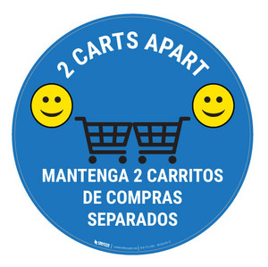2 Carts Apart with Emojis Bilingual Spanish - Blue - Floor Sign