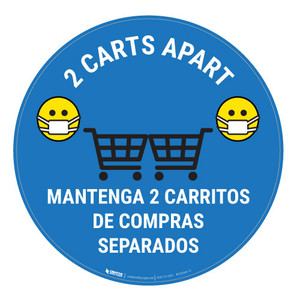 2 Carts Apart with Facemask Emojis Bilingual Spanish - Blue - Floor Sign
