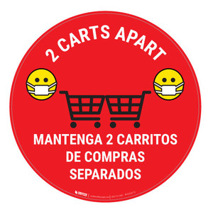 2 Carts Apart with Facemask Emojis Bilingual Spanish - Red - Floor Sign