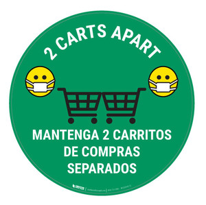 2 Carts Apart with Facemask Emojis Bilingual Spanish - Green - Floor Sign