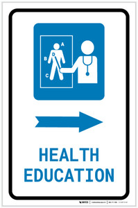 Health Education Right Arrow with Icon Portrait - Label