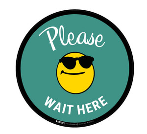 Please Wait Here with Sunglasses Emoji - Green - Floor Sign
