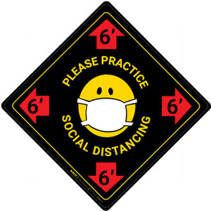 Please Practice Social Distancing with Facemask Emoji - Black - Floor Sign