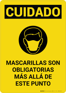 Caution: Masks Required Beyond This Point Spanish with Icon Portrait - Wall Sign