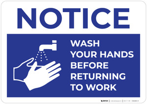 Notice: Wash Your Hands Before Returning To Work with Icon Landscape - Wall Sign