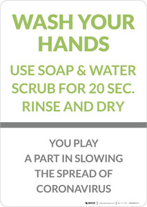 Wash Your Hands You Play A Part In Slowing The Spread Portrait - Wall Sign